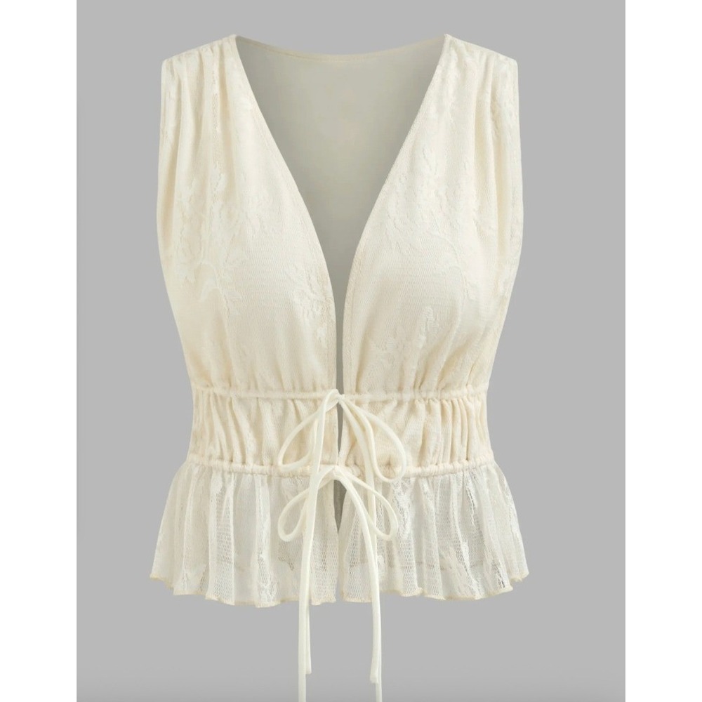 Cider Lace Crop Vest Women XL Cream Good Floral Tie Front Sleeveless